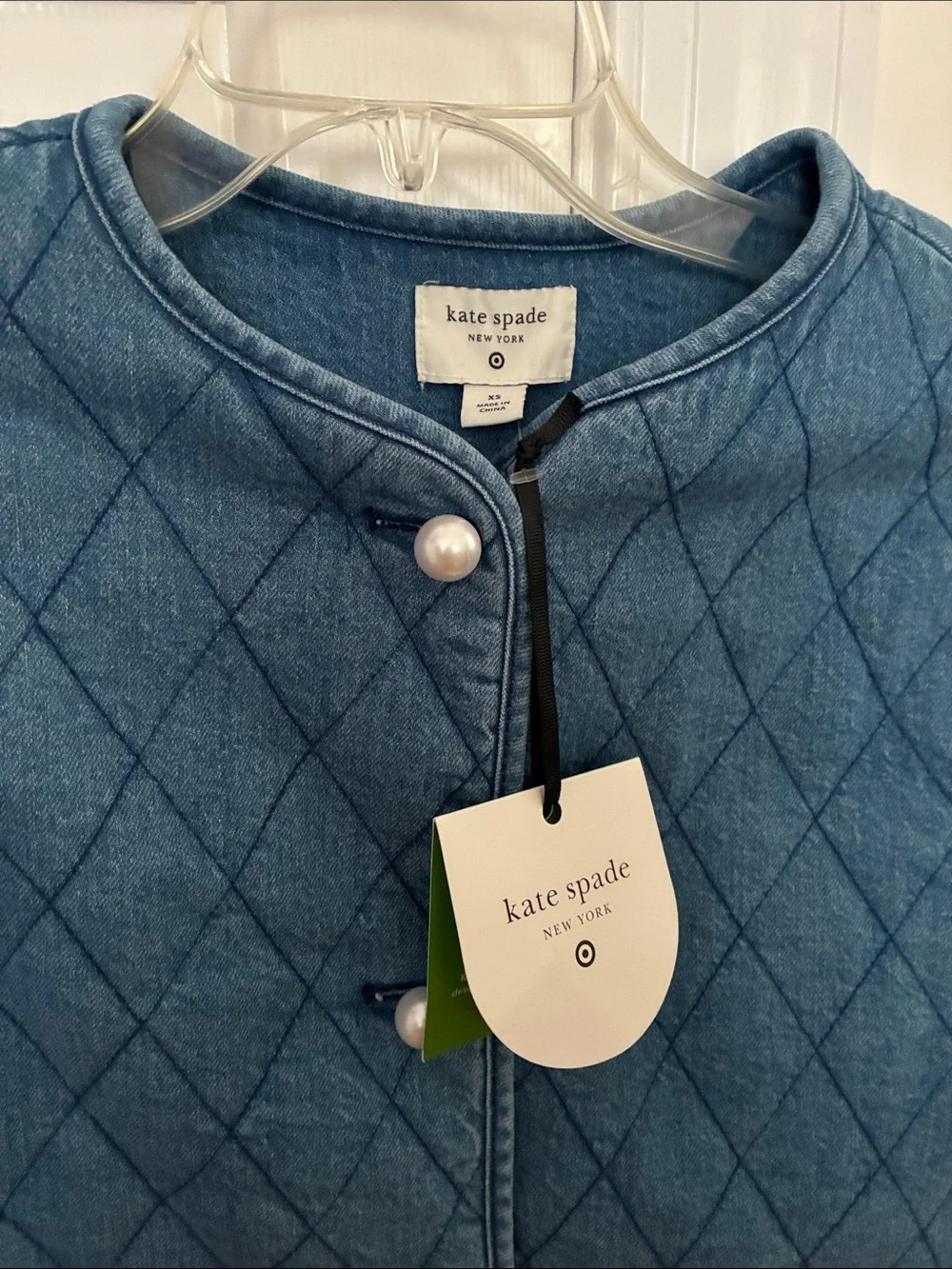 kate spade Quilted Denim-Blue Kids Jacket with Pearl Buttons